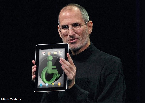 Fotomontagem 5: Steve Jobs com ipad mostrando o símbolo da deficiência